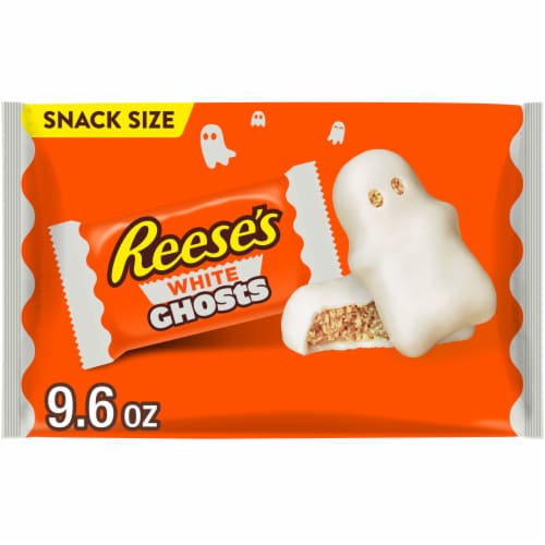 REESE'S White Creme Snack Size Peanut Butter Ghosts Halloween Candy Bag Perspective: front
