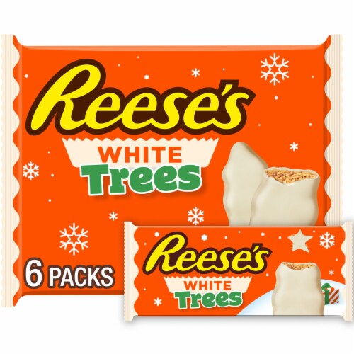 REESE'S White Creme Peanut Butter Trees Christmas Candy Packs Perspective: front