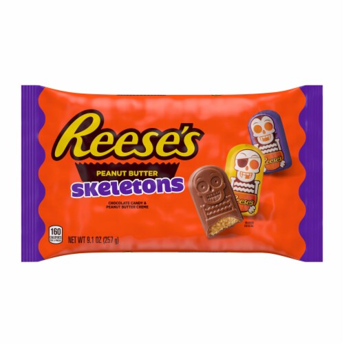 REESE'S Chocolate Peanut Butter Creme Skeletons Halloween Candy Bag Perspective: front