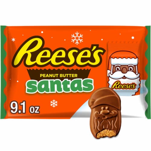 REESE'S Milk Chocolate Peanut Butter Creme Santas Christmas Candy Bag Perspective: front