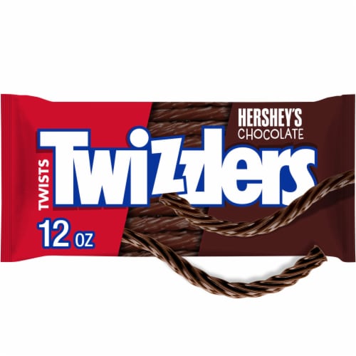 TWIZZLERS Twists HERSHEY'S Chocolate Flavored Licorice Style Chewy Candy Bag Perspective: front