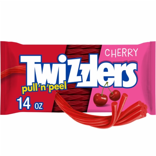 TWIZZLERS PULL 'N' PEEL Cherry Chewy Candy Bag Perspective: front