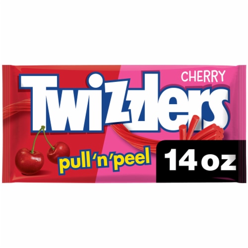 TWIZZLERS PULL 'N' PEEL Cherry Flavored Licorice Style Candy Bag Perspective: front