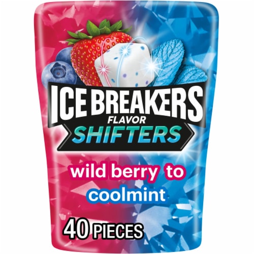 ICE BREAKERS Flavor Shifters Wild Berry to Coolmint Flavored Sugar Free Chewing Gum Bottle Perspective: front