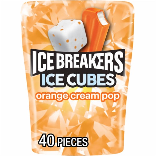 ICE BREAKERS Ice Cubes Orange Cream Pop Flavored Sugar Free Chewing Gum Bottle Perspective: front