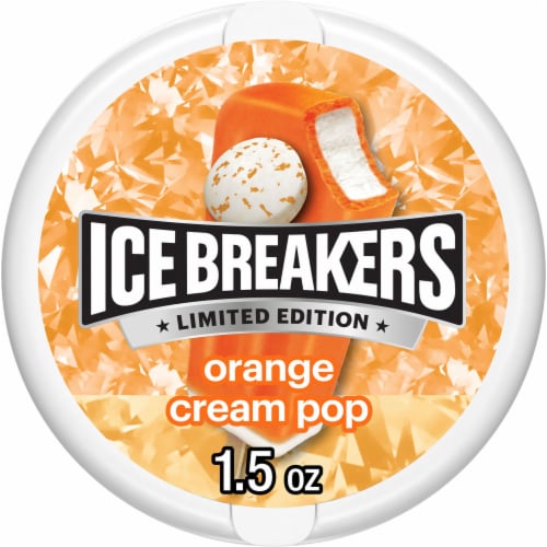 ICE BREAKERS Orange Cream Pop Sugar Free Mints Tin Perspective: front