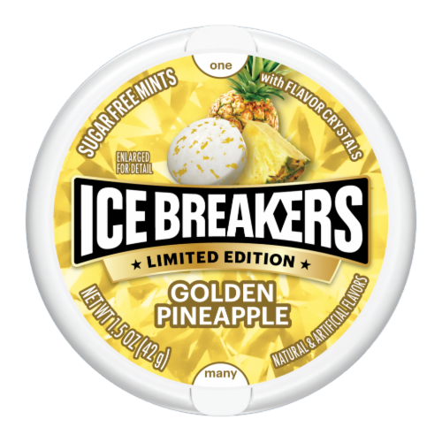Ice Breakers Limited Edition Golden Pineapple Sugar Free Mints Puck Perspective: front