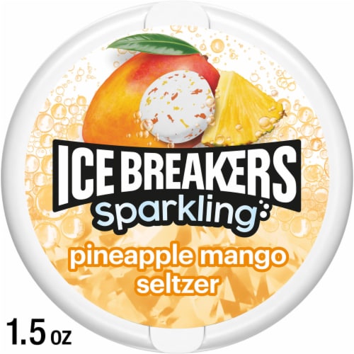 ICE BREAKERS Sparkling Pineapple Mango Seltzer Sugar Free Mints Tins Perspective: front