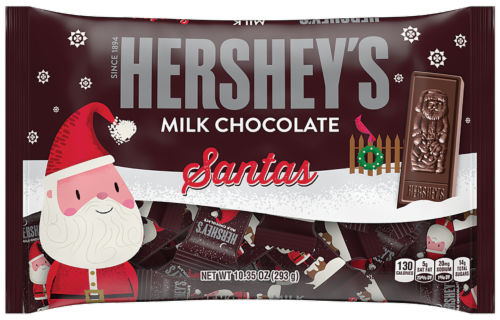 HERSHEY'S Milk Chocolate Santa Holiday Candy Bars Perspective: front
