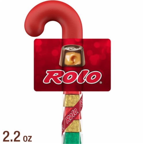 ROLO® Rich Chocolate Caramels Christmas Candy Plastic Cane Perspective: front