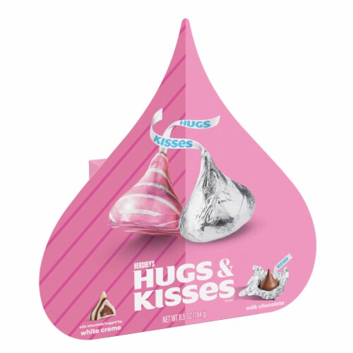 HERSHEY'S HUGS & KISSES Assorted Milk Chocolate and White Creme Candy Valentine's Day Gift Box Perspective: front