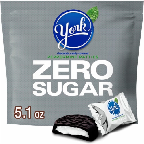 YORK Zero Sugar Chocolate Peppermint Patties Candy Bag Perspective: front