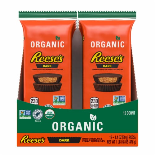 Reese's Organic Dark Chocolate Peanut Butter Cups Perspective: front