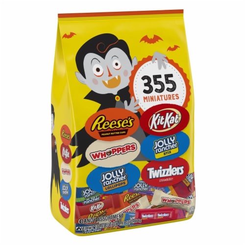 Hershey Miniatures Chocolate and Fruit Flavored Assortment Candy Halloween Bulk Variety Bag Perspective: front