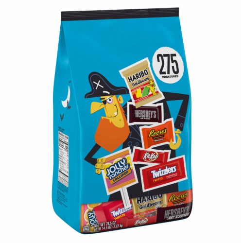 Hershey Assorted Milk Chocolate and Fruit Flavors Bite Size Halloween Candy Bulk Variety Bag Perspective: front