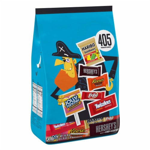 Hershey Assorted Milk Chocolate and Fruit Flavors Bite Size Halloween Candy Bulk Variety Bag Perspective: front