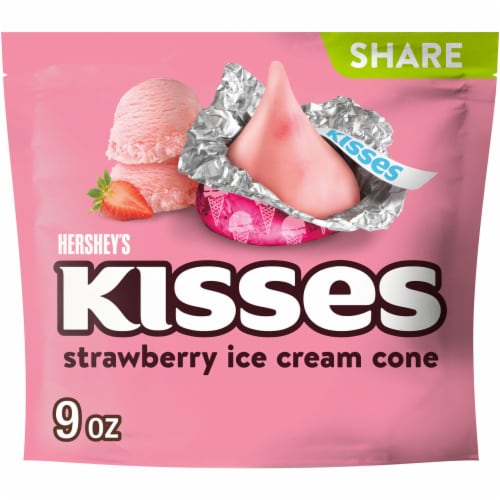 HERSHEY'S KISSES Strawberry Ice Cream Cone Flavored Candy Share Pack Perspective: front