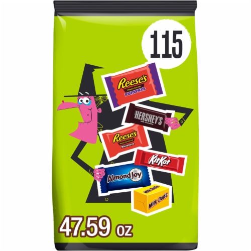 Hershey Assorted Chocolate Flavored Halloween Candy Bag Perspective: front