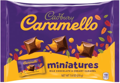 Cadbury Carmello Milk Chocolate & Creamy Caramel Miniatures Candy Bag Perspective: front