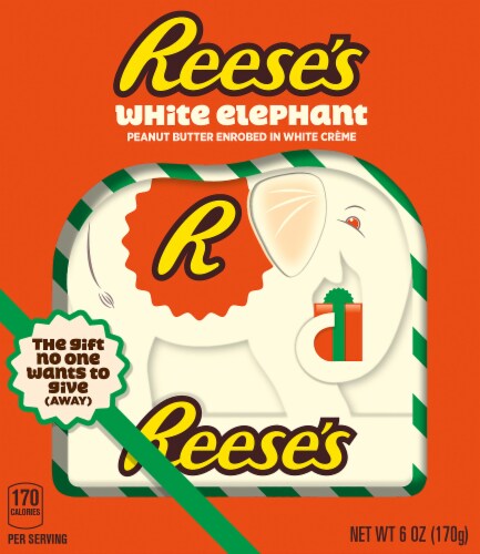 Reese's White Elephant Peanut Butter Enrobed in White Creme Perspective: front