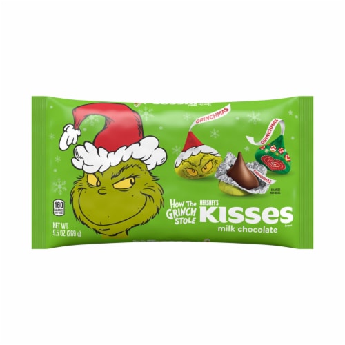 HERSHEY'S KISSES Grinch Milk Chocolate Christmas Candy Bag Perspective: front