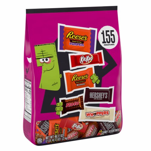 Hershey Assorted Chocolate Flavors Miniatures Halloween Candy Bulk Bag Perspective: front