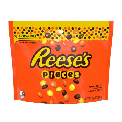 REESE'S PIECES Peanut Butter in a Crunchy Shell Candy Resealable Bag Perspective: front
