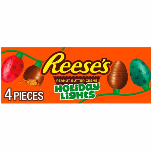 REESE'S Milk Chocolate Peanut Butter Creme Holiday Lights Christmas Candy Box Perspective: front