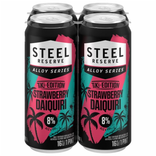 Steel Reserve Tiki Series Strawberry Daiquiri Flavored Hard Beverage Single Can Perspective: front