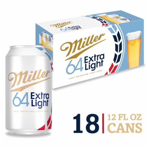 Miller64 Extra Light Lager Beer 18 Cans Perspective: front