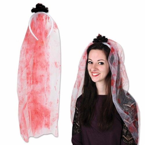 Beistle Halloween Party Decoration Bloody Veil Headband - 12 Pack (1/Pkg) Perspective: front