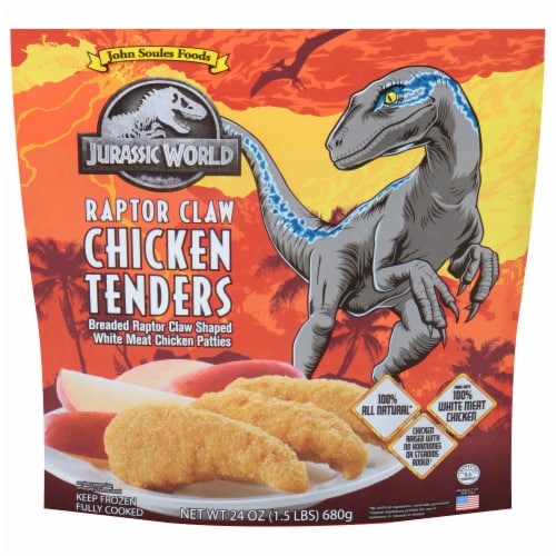 John Soules Foods Frozen Fully Cooked Breaded Jurassic World Chicken Patties Perspective: front