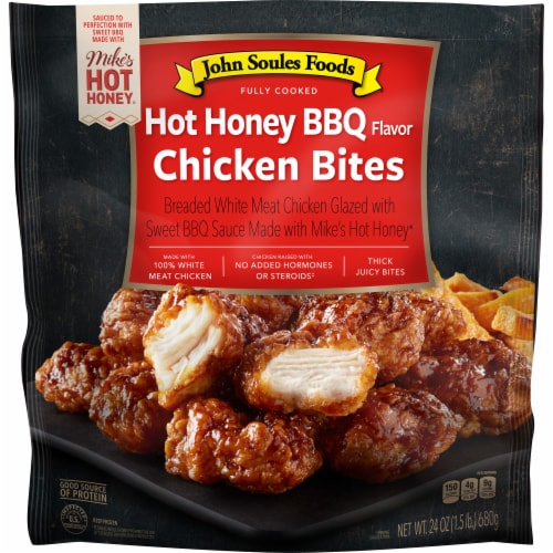 John Soules Foods Hot Honey BBQ Chicken Bites - Glazed in BBQ Sauce Made with Mike’s Hot Honey Perspective: front