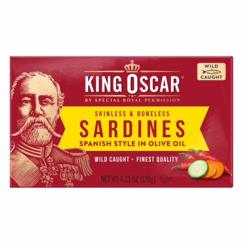 King Oscar Sardines Skinless/Boneless in Olive Oil Spanish Style 4.23 ounces Perspective: front