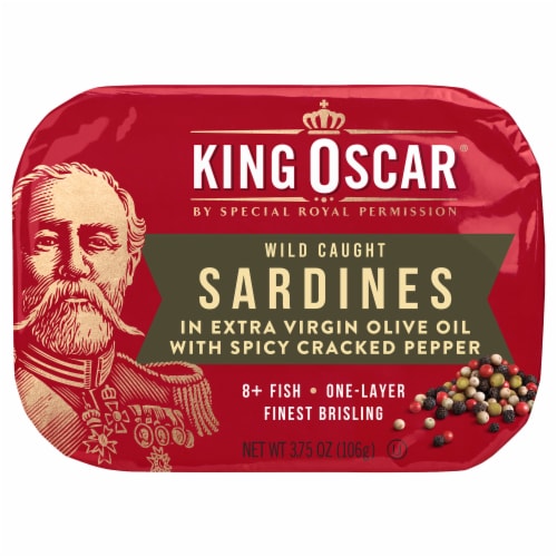 King Oscar® Wild Caught Sardines in Extra Virgin Olive Oil with Spicy Cracked Pepper Perspective: front