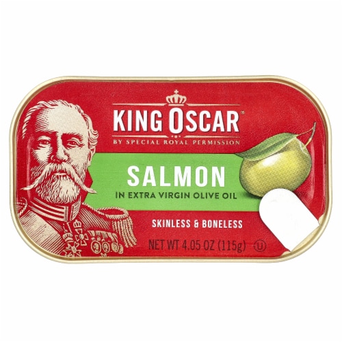 King Oscar Skinless & Boneless Premium Salmon in Olive Oil Perspective: front