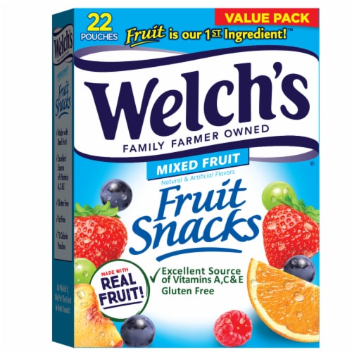 Welch's Mixed Fruits Fruit Snacks 0.8oz Pouches - 22ct Box Perspective: front