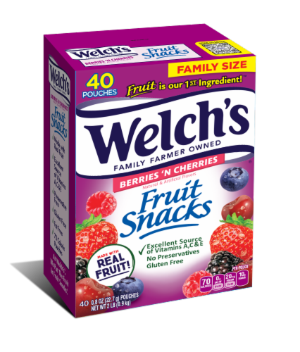 Welch's Fruit Snacks, Berries 'N Cherries Snack Box, Gluten Free Snack Packs Perspective: front