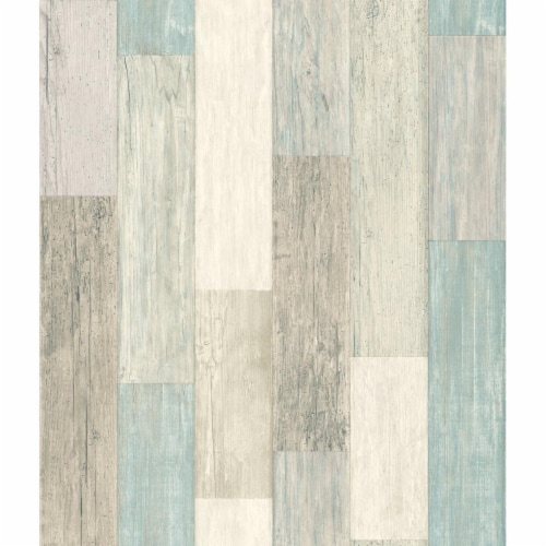 RoomMates® Starfrit Coastal Weathered Plank Peel & Stick Wallpaper - Blue/Tan/Gray Perspective: front
