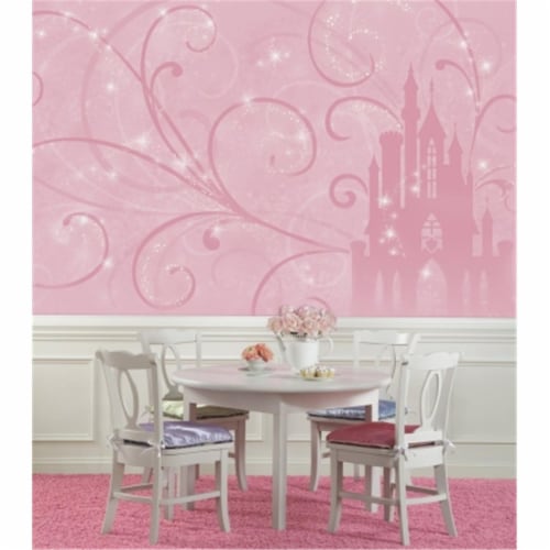 Room Mates JL1316M 6 x 10.5 ft. Princess Scroll Castle Chair Rail Prepasted Mural - Ultra Str Perspective: front