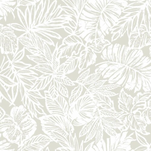 Roommates Decor Modern Batik Tropical Leaf Peel & Stick Wallpaper - Cream Perspective: front
