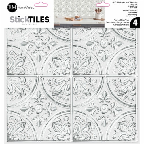 RoomMates® Decor Peel and Stick Tile Backsplash - White Tin Perspective: front
