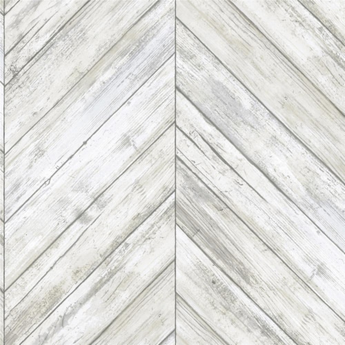 RoomMates Decor Modern Herringbone Wood Boards Look Peel & Stick Wallpaper - White Perspective: front