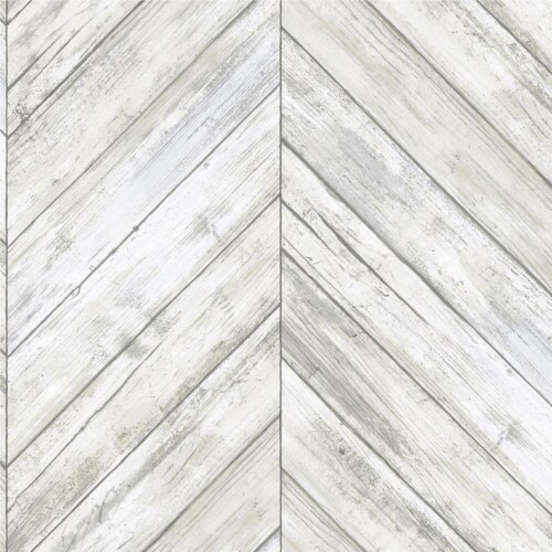 RoomMates Decor Modern Herringbone Wood Boards Look Peel & Stick Wallpaper - White Perspective: front