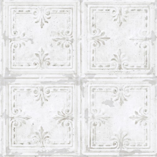 RoomMates Tin Tile White Peel & Stick Wallpaper Perspective: front
