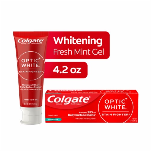 Colgate Optic White Stain Fighter Teeth Whitening Toothpaste in Fresh Mint Perspective: front