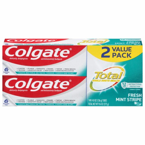 Colgate® Total Fresh Mint Stripe Toothpaste Value Pack Perspective: front