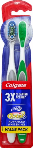 Colgate 360 Total Advanced Whitening Soft Toothbrush Value Pack 2 Count Perspective: front