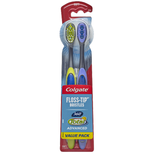 Colgate 360 Total Advanced Floss Tip Soft Manual Toothbrush 2 Count Perspective: front