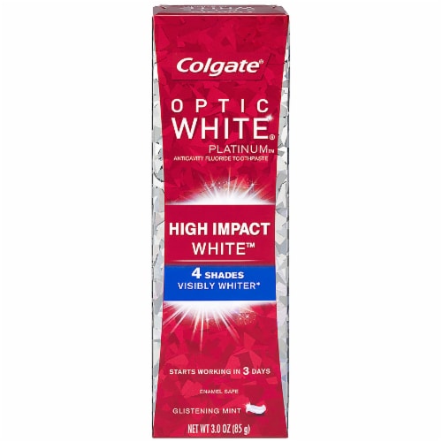 Colgate Optic White Platinum High Impact White Glistening Mint Toothpaste Perspective: front